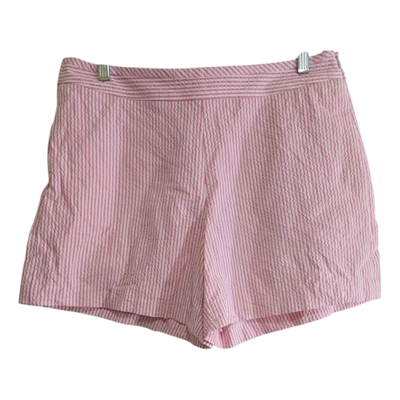 Kate Spade Pink Striped Seersucker Shorts 12 Side Zip Flat Front Pockets - Picture 4 of 9